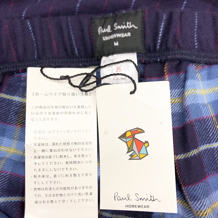 ポールスミス 【新品】PAUL SMITH 微起毛 パンツ チェック柄裏地 ストライプ ウエストにゴムと紐 綿100% M パープルネイビー 紺系 メンズ_画像4