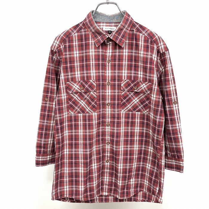 アーヴェヴェオム a.v.v HOMME シャツ チェック 7分袖 袖ロールアップ