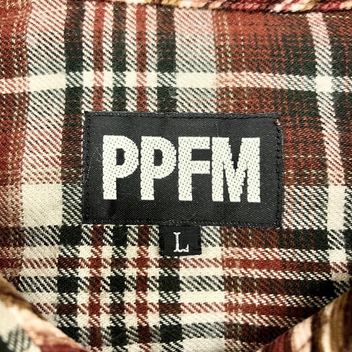 ペイトンプレイスフォーメン PPFM ネルシャツ チェック ソフトネル 背中にゴールドプリント 長袖 ポケット 綿100% L ブラウン 茶色 メンズ_画像3