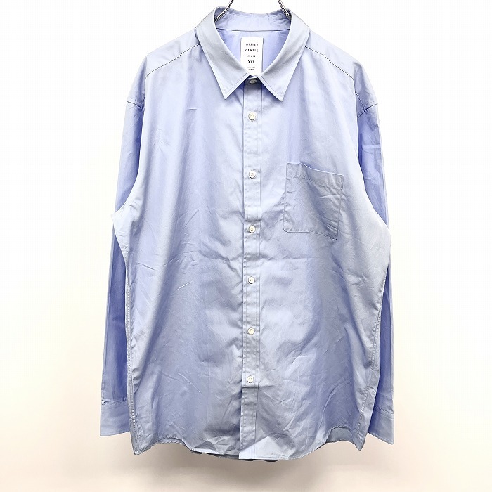 ミスタージェントルマン MISTER GENTLE MAN ドレスシャツ 無地 長袖 ポケット 日本製 綿100% XXL 2XL 3L ブルー ネイビー 青系 紺 メンズ