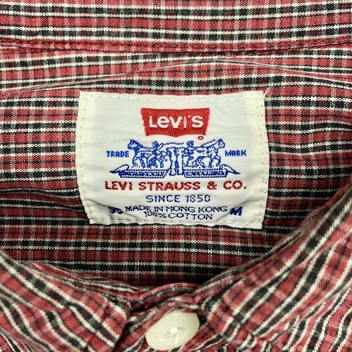 リーバイス LEVI'S 長袖チェックシャツ トップス チンストラップ付き 両胸ポケット 服 綿100% コットン M レッドなど 赤など メンズ 男性_画像3