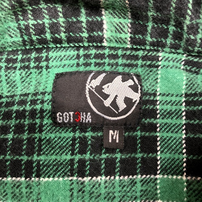  Gotcha GOTCHA фланель рубашка кнопка останавливать в клетку Британия знак принт длинный рукав длинный рукав . карман хлопок 100% M зеленый зеленый мужской мужчина 