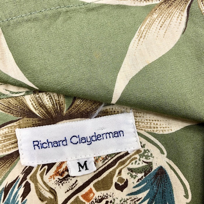 リチャードクレイダーマン Richard Clayderman シャツ アロハ柄 パイナップル フルーツ オープンカラー 半袖 綿100% M グリーン 緑 メンズ_画像3