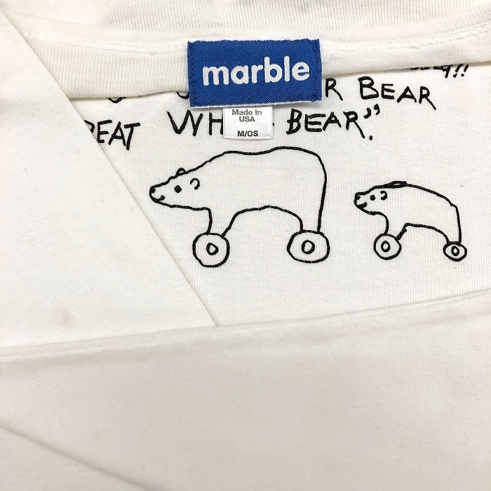 マーブル marble Tシャツ プリント インポート古着 POLAR BEAR 英字 脚が車輪のホッキョクグマ 丸首 長袖 USA製 綿100% M 白 レディース_画像3