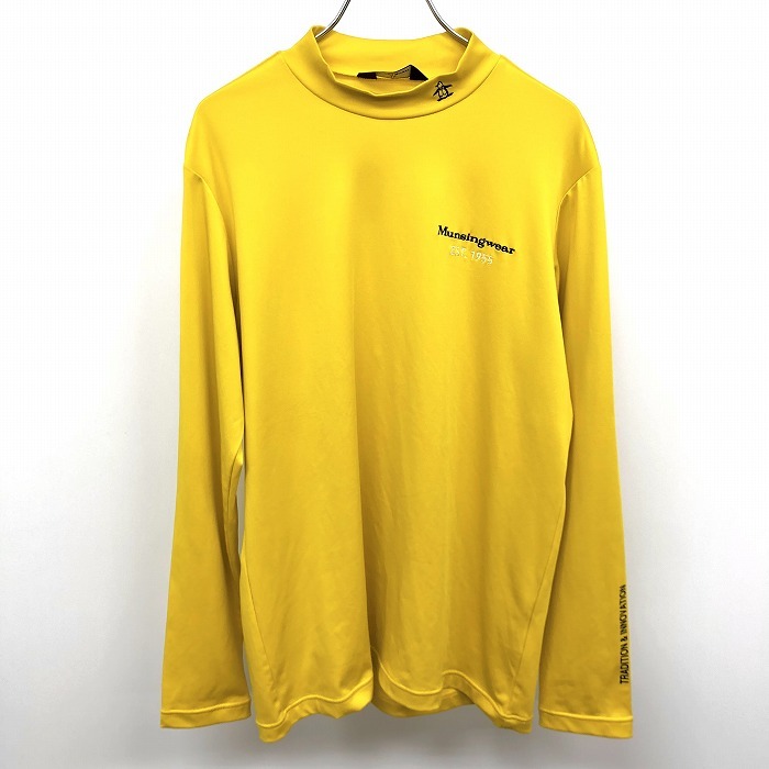 マンシングウェア Munsingwear ゴルフ Tシャツ モックネック ロゴ 刺繍 プリント 長袖 ポリエステル×ポリウレタン M イエロー 黄色 メンズ