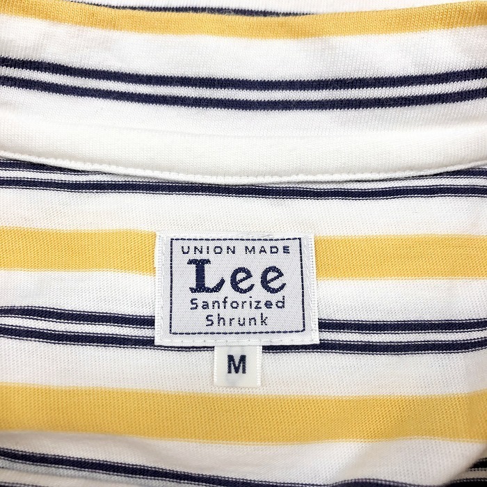  Lee Leeki mono sleeve T-shirt cut and sewn border Logo embroidery ound-necked crew neck short sleeves cotton 100% M yellow yellow color lady's woman 