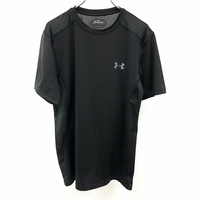 アンダーアーマー UNDER ARMOUR スポーツシャツ Tシャツ サイドと背中と肩がメッシュ生地 ロゴプリント 丸首 半袖 M ブラック 黒 メンズ_画像1