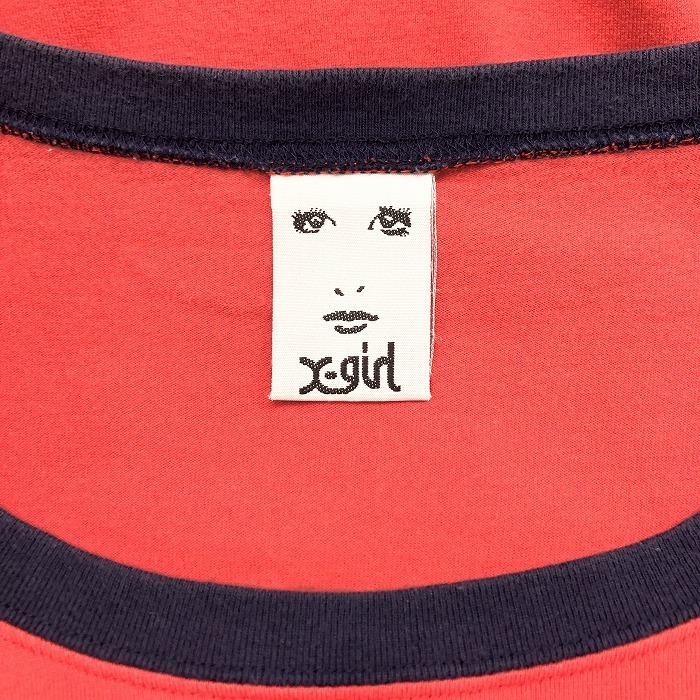  X-girl X-GIRL T-shirt cut and sewn flocky print Logo jewel neck 7 minute sleeve cotton 100% 2 salmon Pink Lady -s woman 