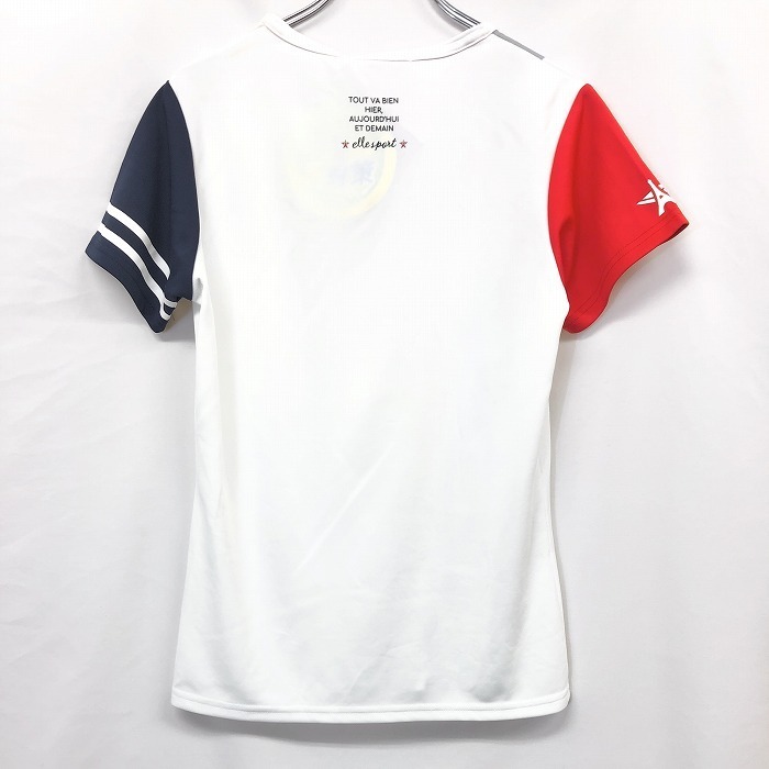 エル スポーツ 【新品/訳アリ】ELLE SPORT Tシャツ カットソー スポーツシャツ ロゴプリント Uネック 半袖 ポリ100% M 白 レディース_画像2