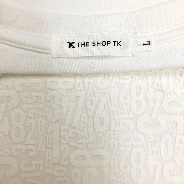 ザ・ショップ ティーケー THE SHOP TK Tシャツ カットソー 数字プリント 丸首 クルーネック 半袖 綿100% コットン L ホワイト 白 メンズ_画像3