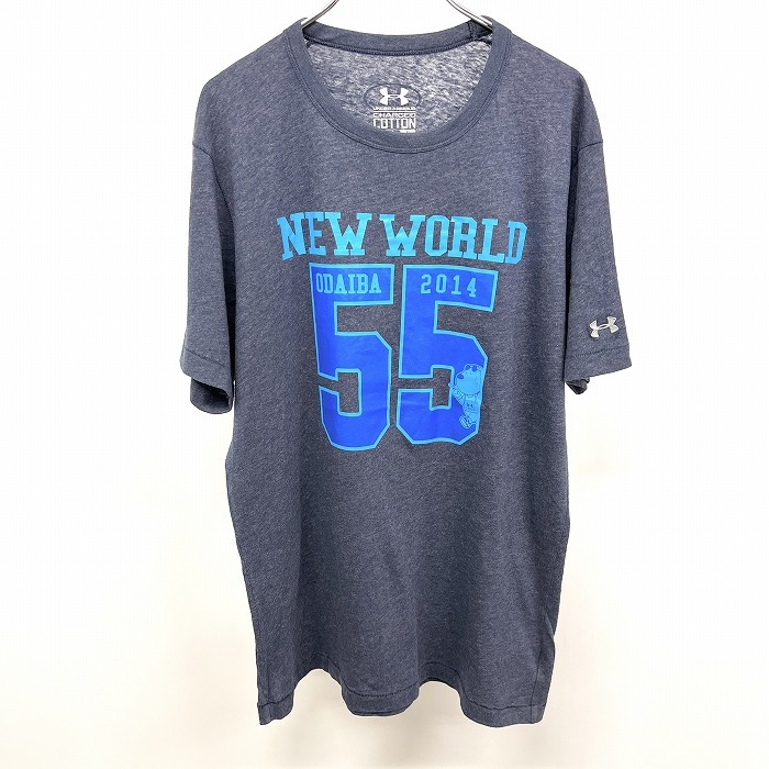アンダーアーマー UNDER ARMOUR Tシャツ 『NEW WORLD ODAIBA 2014』 お台場新大陸 半袖 綿×ポリ×レーヨン XL ヘザーネイビー 杢紺 メンズ_画像1