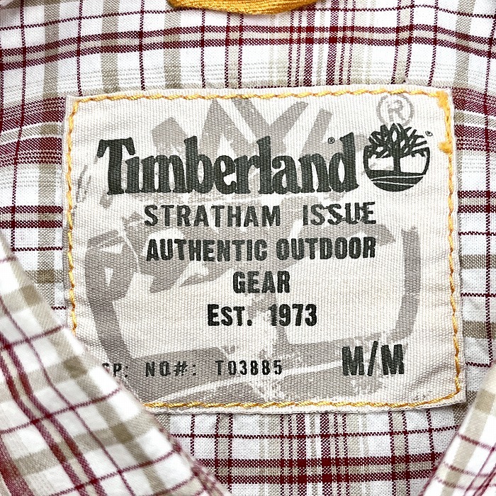 ティンバーランド Timberland シャツ チェック 半袖 ショートスリーブ 胸ポケット 綿100% M レッド×ブラウン×ホワイト 赤 メンズ 男性_画像3