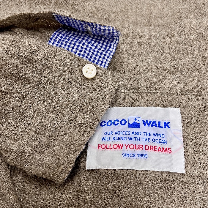 ココウォーク COCO WALK ウールカットソーシャツチュニック 裏地無し セーラーカラー 長袖 日本製 毛100% ダークベージュ系 レディース_画像3