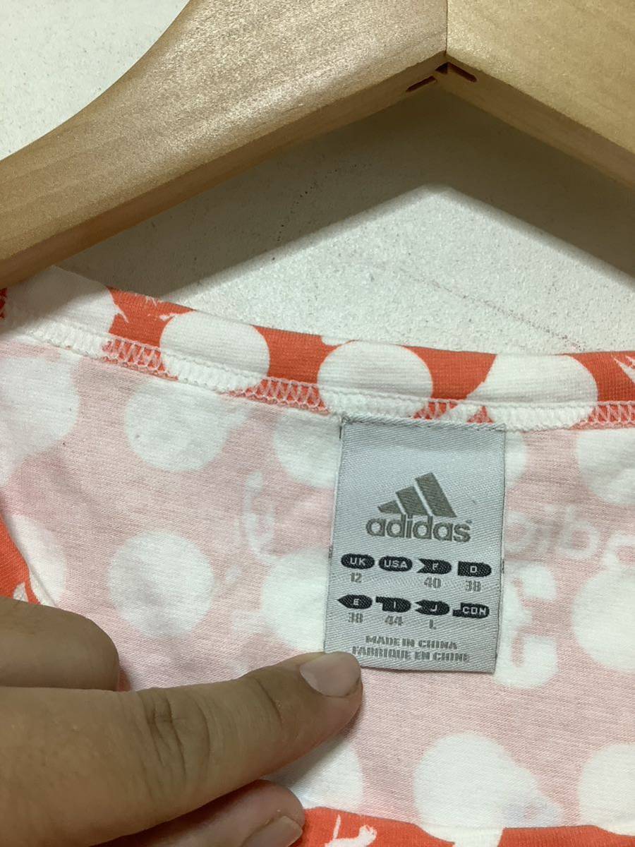 ち1191 adidas アディダス ドット柄 半袖Tシャツ L オレンジ レディース_画像3