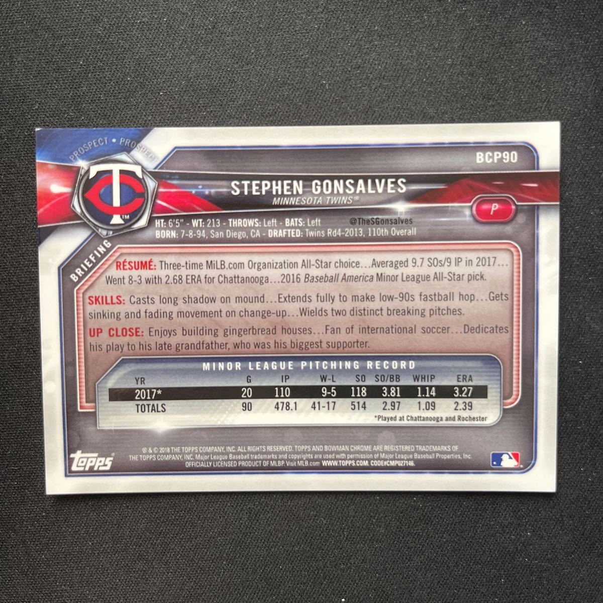 2018 Topps Bowman Chrome Stephen Gonsalves 150枚限定の画像2