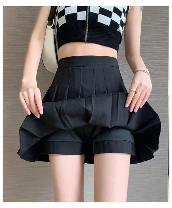 プリーツスカート 韓国ファッション 制服 ミニスカ インナー付き