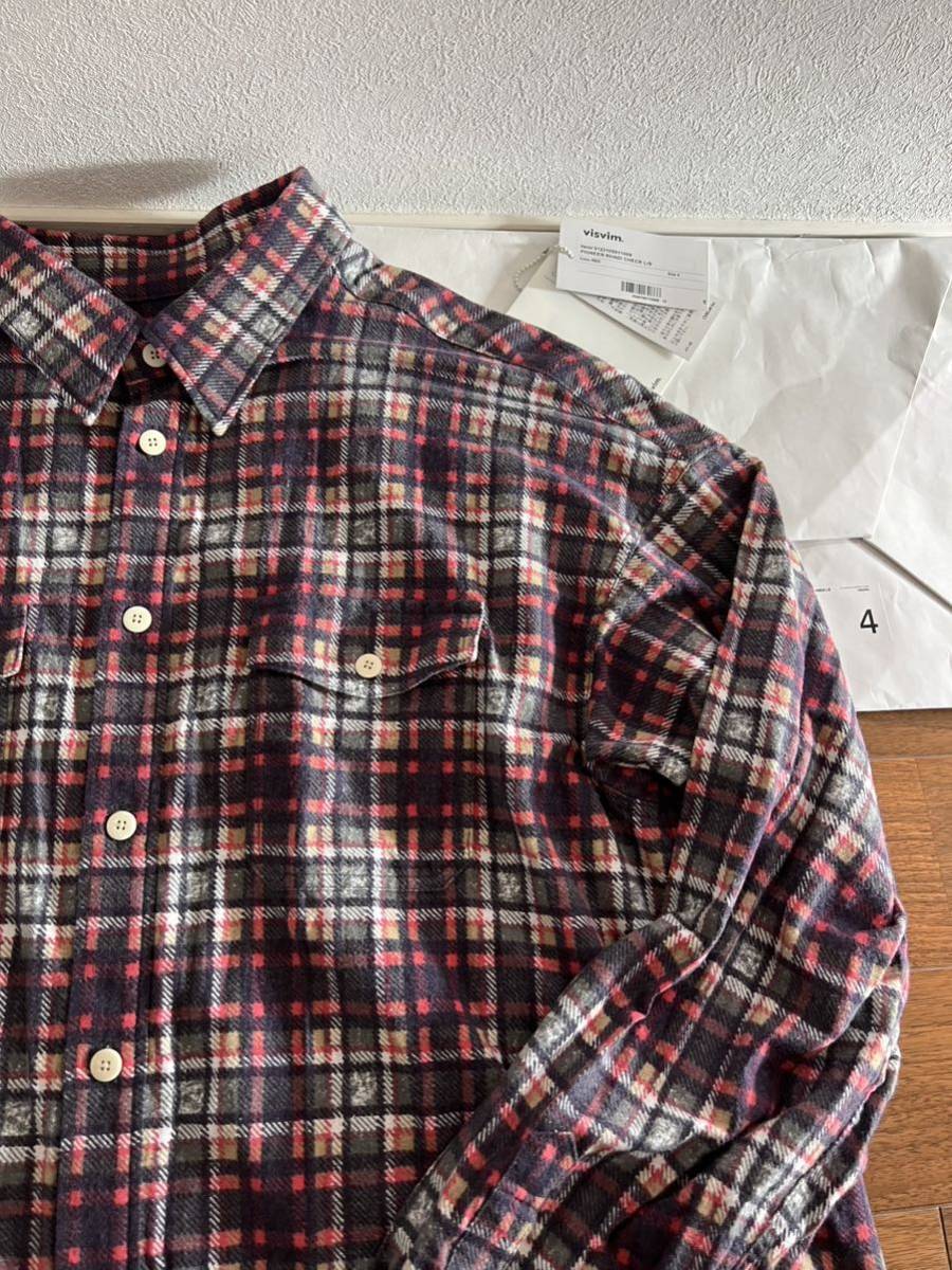visvim 23SS PIONEER KHADI CHECK L/Sネルシャツサイズ4 レッドICT