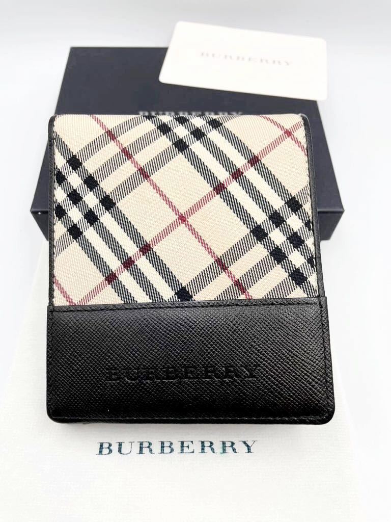 未使用品 バーバリー 二つ折り財布 ブラック×チェック 小銭入れ付き メンズ レディース BURBERRY カードケース コインケース 