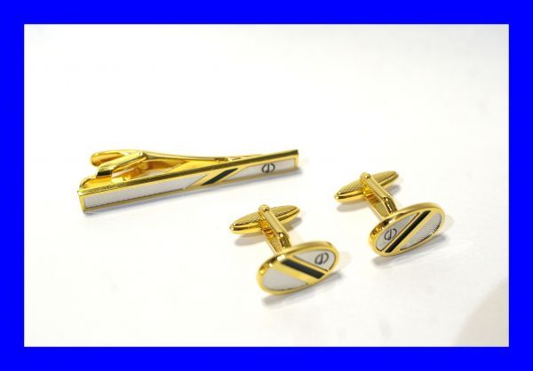 ●新品同様 ダンヒル Dunhill ロゴ タイピン カフス コンビカラー S0074
