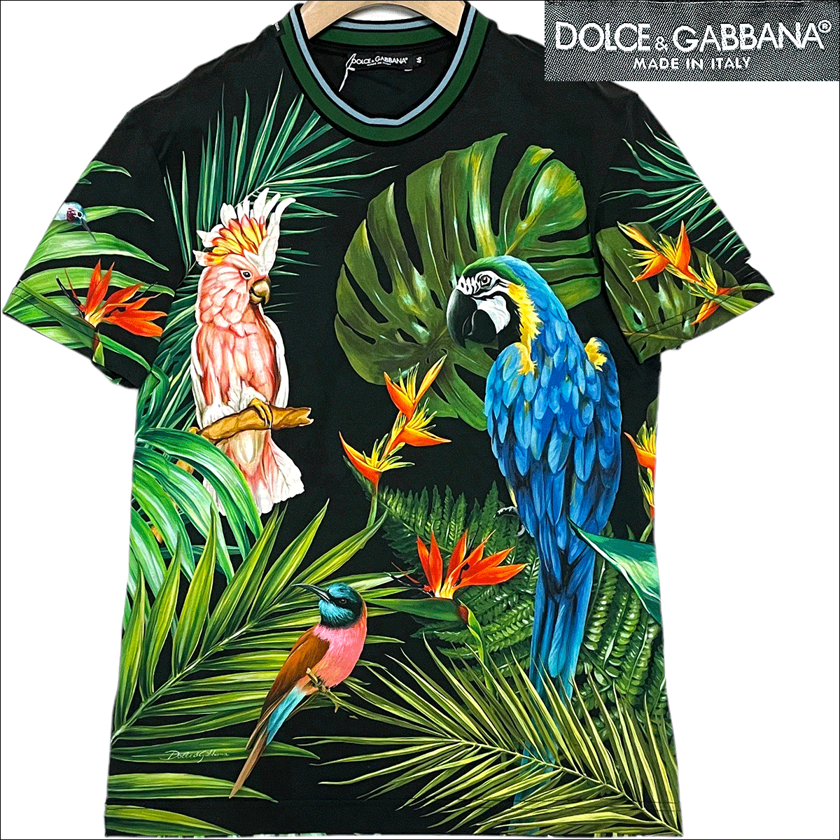 J6348 美品 ドルチェ&ガッバーナ リーフ オウム柄 カットソー Tシャツ