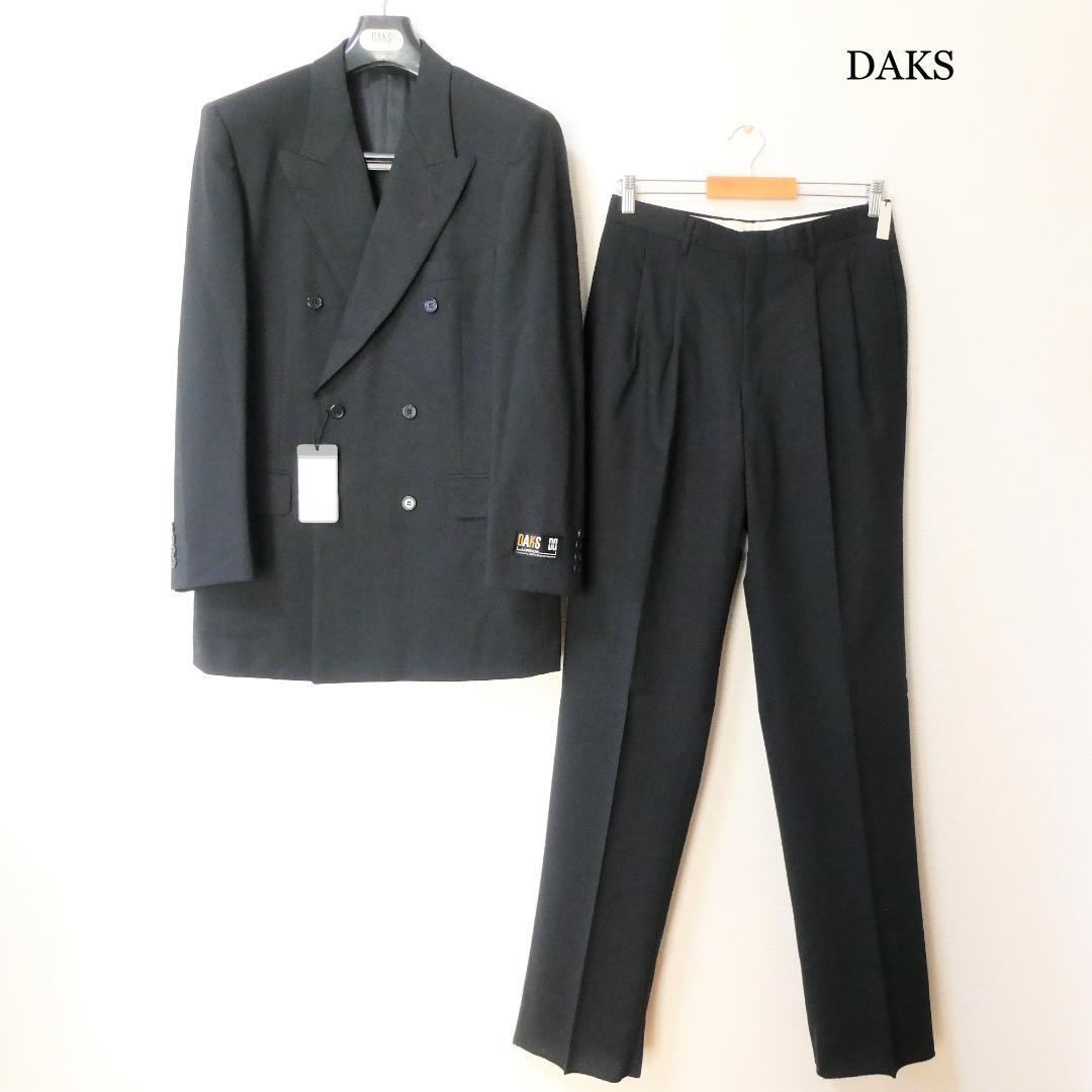 未使用 DAKS ダックス 94A6 セットアップ スーツ ダブルブレスト テーラードジャケット タック スラックス 黒 ブラック_画像1