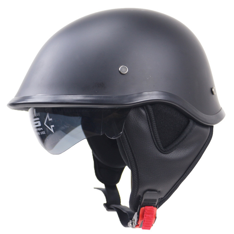 新品 ハーフヘルメット 内蔵ゴーグル 半帽ヘルメット 男女兼用 バイクヘルメット 半キャップ ヘルメット マットブラック サイズ： M_画像1