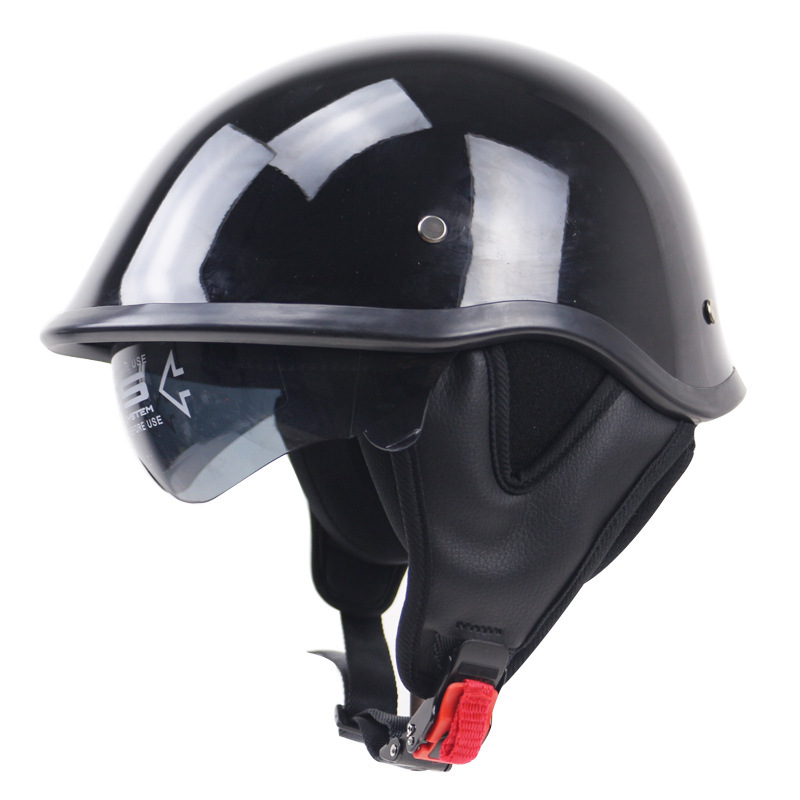 新品 ハーフヘルメット 内蔵ゴーグル 半帽ヘルメット 男女兼用 バイクヘルメット 半キャップ ヘルメット 艶黒 サイズ： S_画像1
