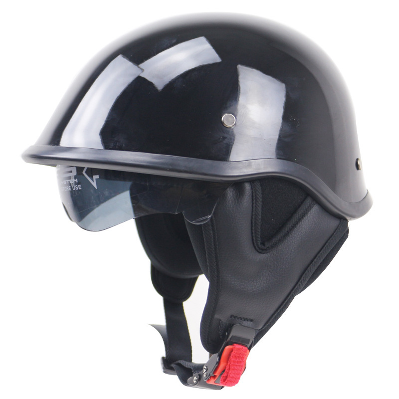新品 ハーフヘルメット 内蔵ゴーグル 半帽ヘルメット 男女兼用 バイクヘルメット 半キャップ ヘルメット 艶黒 サイズ： S_画像2