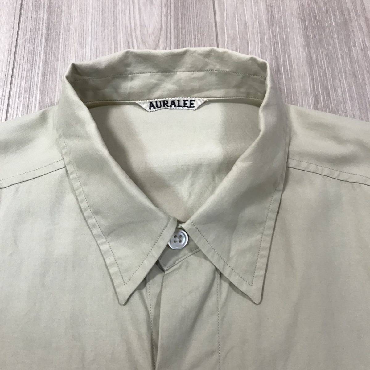 美品 AURALEE WASHED FINX TWILL BIG SHIRTS 5 オーラリー オーバー ビッグ サイズ シャツ ライト グリーン  ベージュ デニム Tシャツ