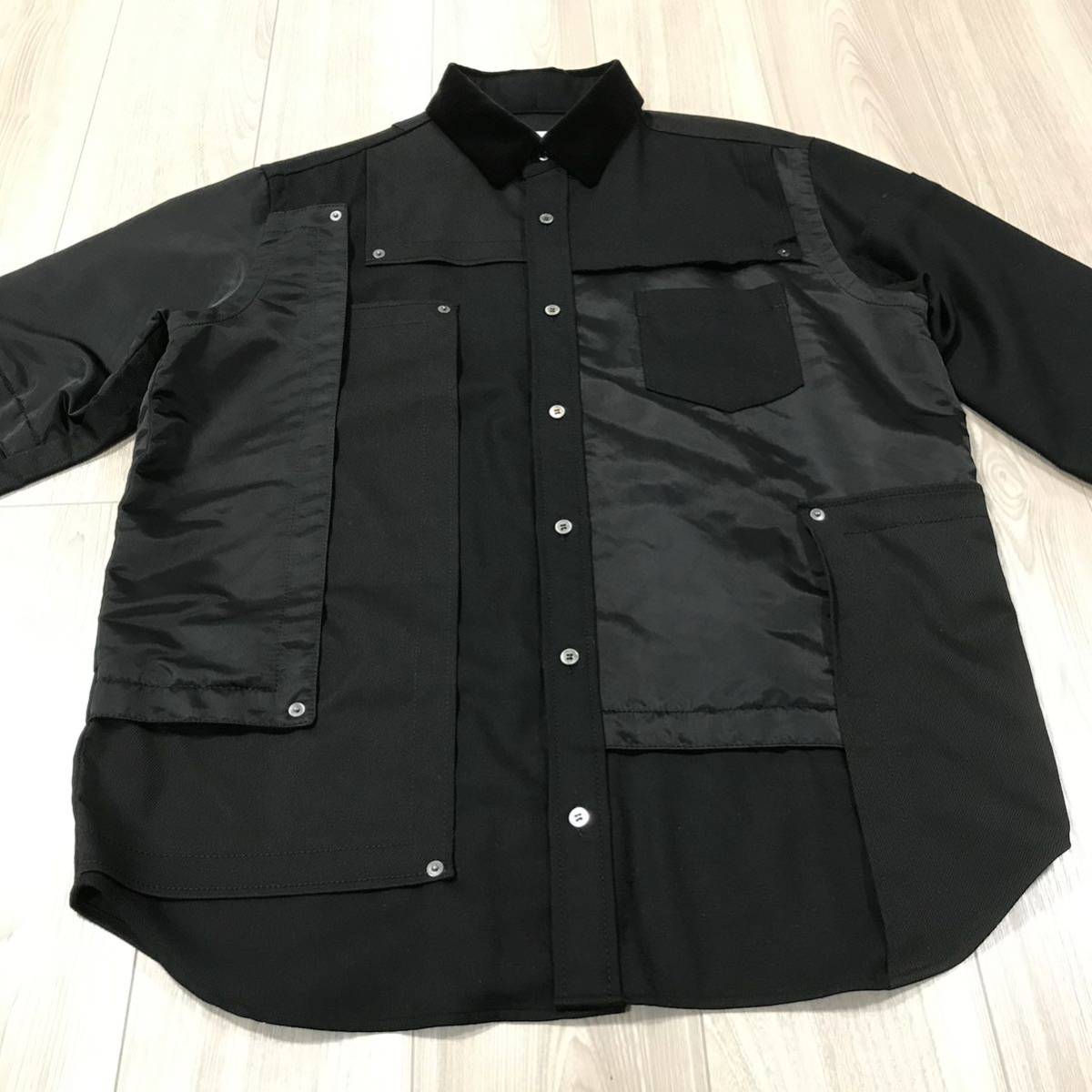 ヤフオク! - sacai Fabric Combo Shirt Black 2527 サカイ フ