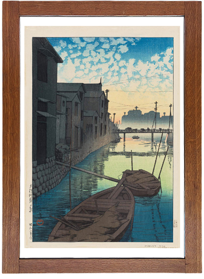 川瀬巴水　　東京二十景　「大根河岸の朝」　昭和二年　ポスターサイズ　56×38.2cm　　複製_画像5