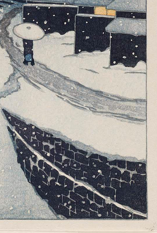 川瀬巴水　版画　雪に暮るる寺島村　56ｘ38ｃｍ　大判ポスター　複製 ◆新版画　小原古邨　吉田博 　土屋光逸　浮世絵_画像5