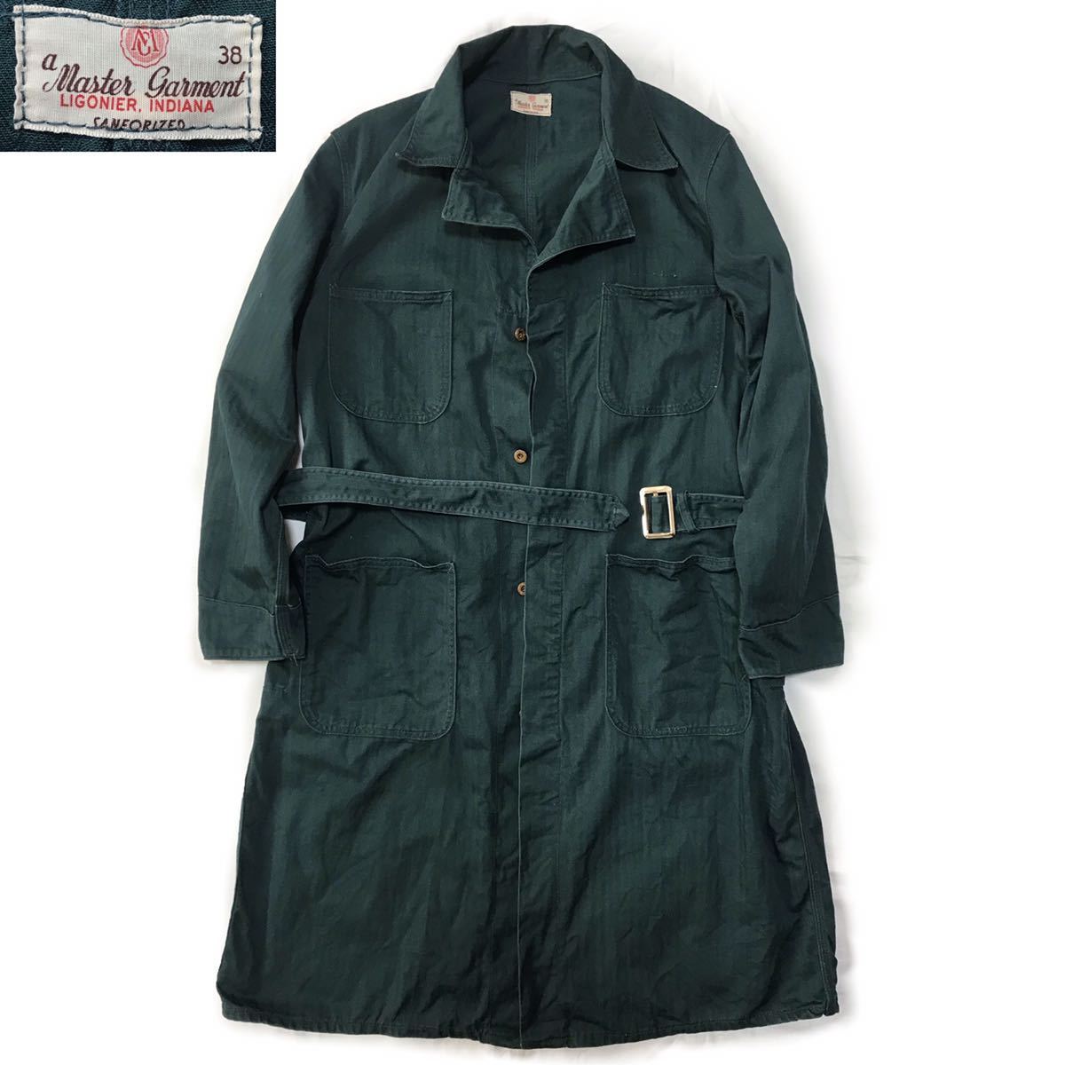 40s Master Garment ワーク コート HBT深緑 38 ビンテージ / ヘリンボーン ショップ サービス カバーオール ダークグリーン  Lee 50s 60s