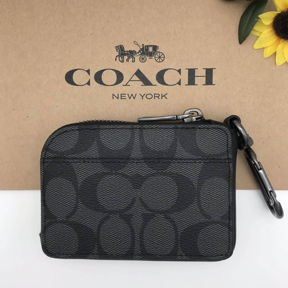 COACH ★大人気★ Lジップ キーケース シグネチャー チャコール キーホルダー キーリング CB927 QBO4G 新品_画像2