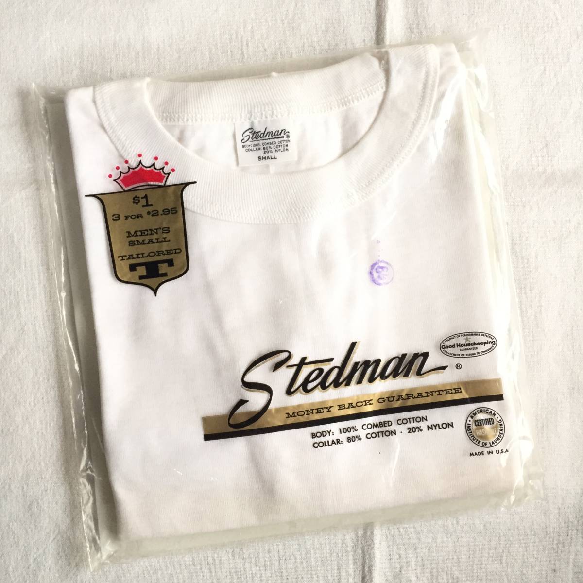 60s USA製 デッドストック Stedman 丸首 バインダーネック Tシャツ アンダーシャツ ステッドマン デッドストック VINTAGE berberjin_画像1