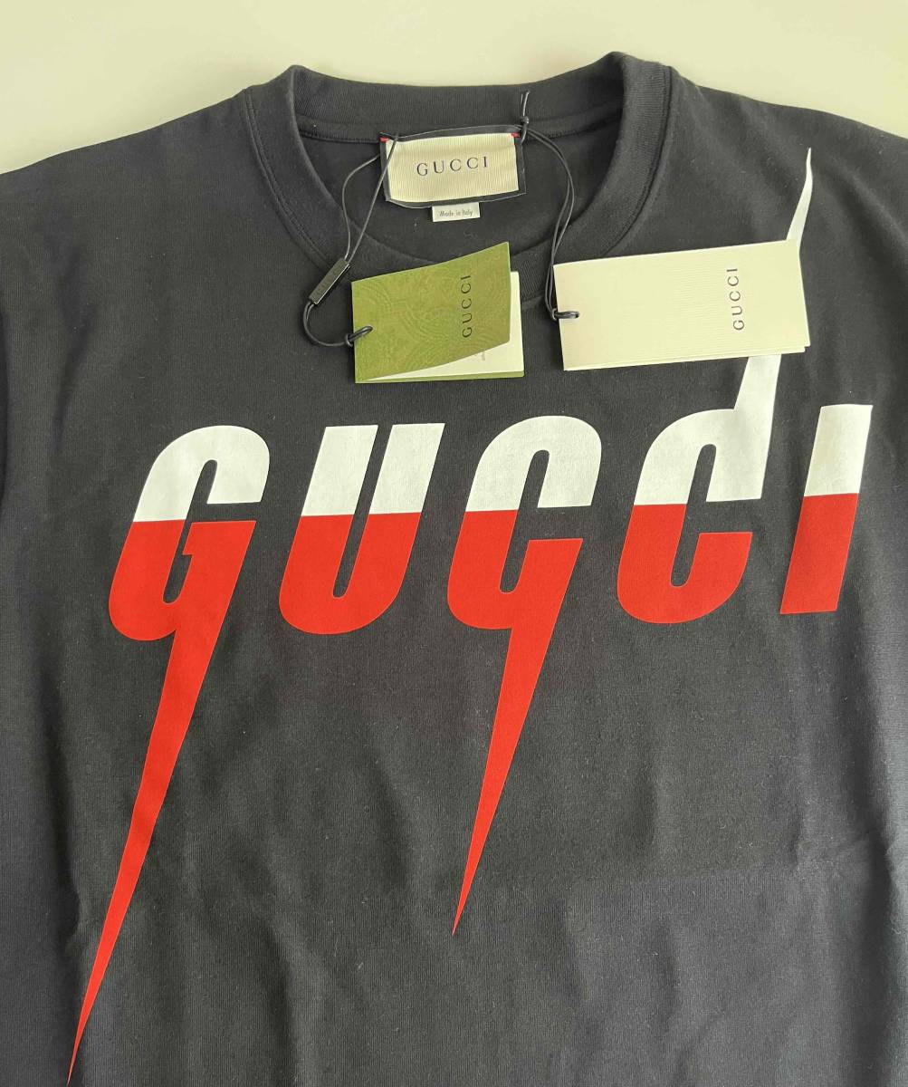 グッチ ロゴ ブレード プリント Tシャツ 565806 メンズ ブラック系