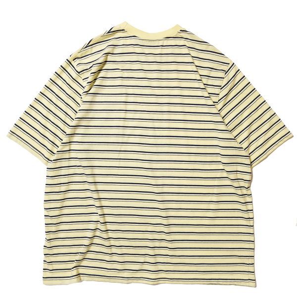 品多く 薄黄色 (3XL) 半袖 Tシャツ ポケット クルーネック ボーダー