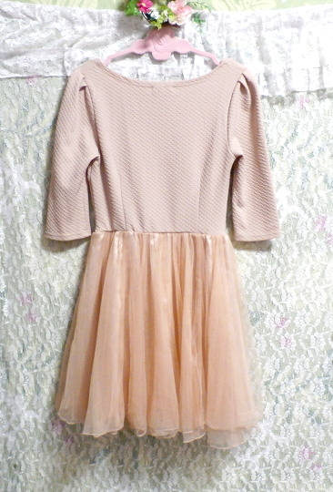 ピンクオレンジネグリジェチュールスカートチュニックワンピース Pink orange negligee tulle skirt tunic dress