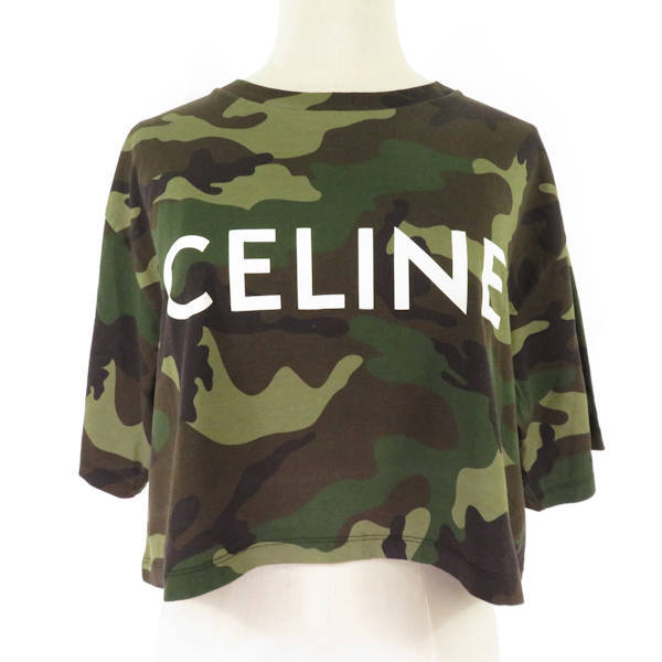 美品 セリーヌ (2X761503P.02KK.M) クロップド CELINE Tシャツ 緑 M