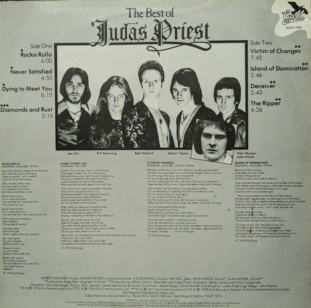 ◎特選◎JUDAS PRIEST/THE BEST OF JUDAS PRIEST 1978UK GULL_画像2