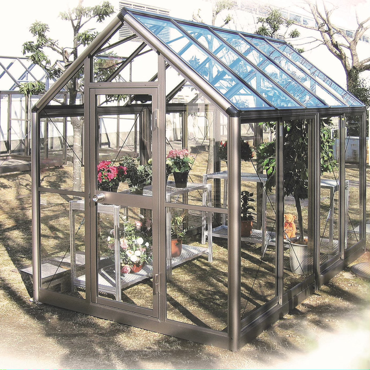  aluminium glass greenhouse B-2 type interval .1800× column line 3576× height 2372mm2.0 tsubo anchor stationary type glass attaching 3 -step adjustment possible heaven window home use greenhouse DIY free shipping 