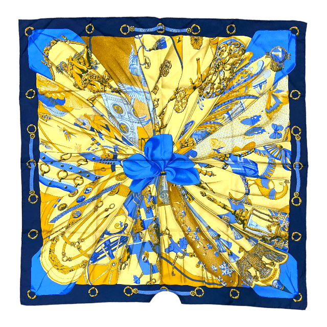 HERMES エルメス スカーフ 大判 カレ90 SOLEIL DE SOIE シルクの太陽 シルク ブルー イエロー マルチカラー [90cm×90cm]