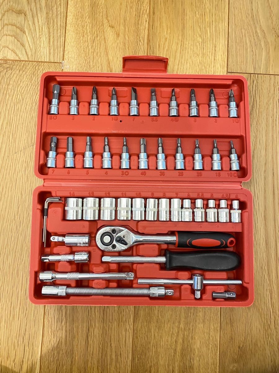 ラチェット ソケット レンチ セット DIY 工具 ドライバー 赤 レッド 1/4 六角レンチ