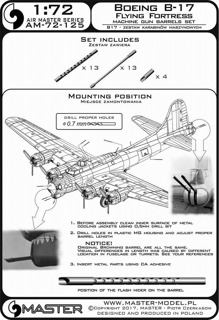 マスターモデル AM-72-125 1/72 ボーイングB-17 フライングフォートレス 機関銃セット(ブローニングM2航空機関砲 .50キ・・・_画像9