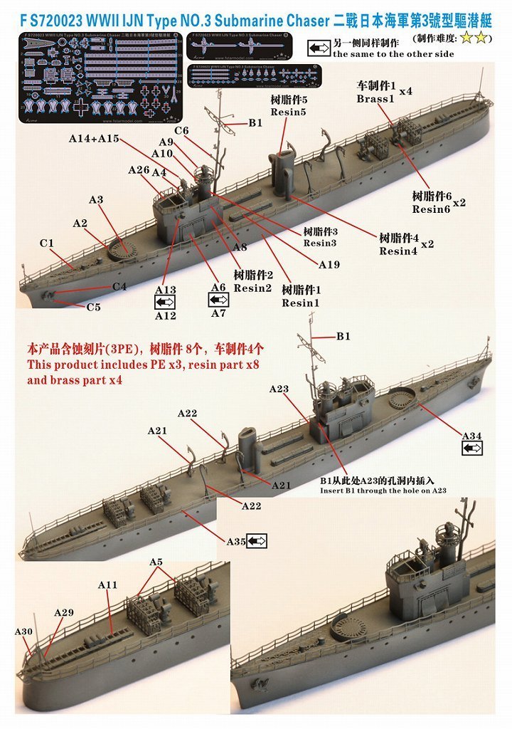 ファイブスターモデル FS720023 1/700 日本海軍 第三号駆潜艇 レジンキット_画像1