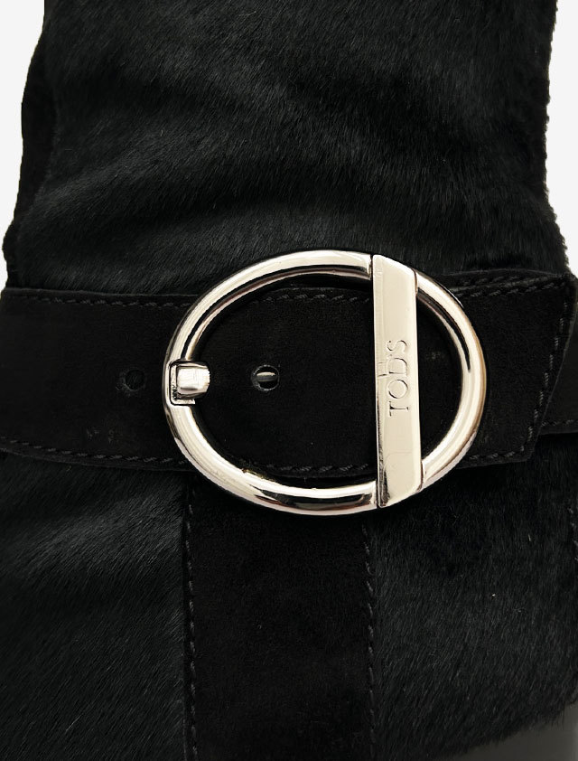 TOD'S トッズ ブラック ロング ブーツ スエード×カーフヘアー サイズ38