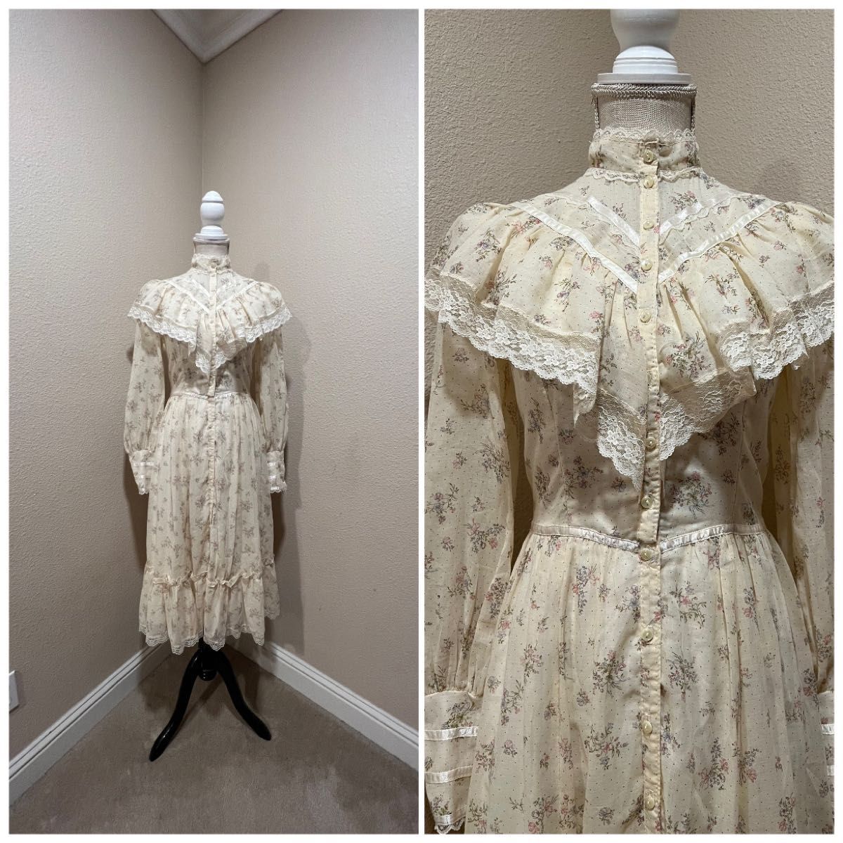 Gunne Sax Vintage1970 年代 ミディ ティー ドレス エドワード朝
