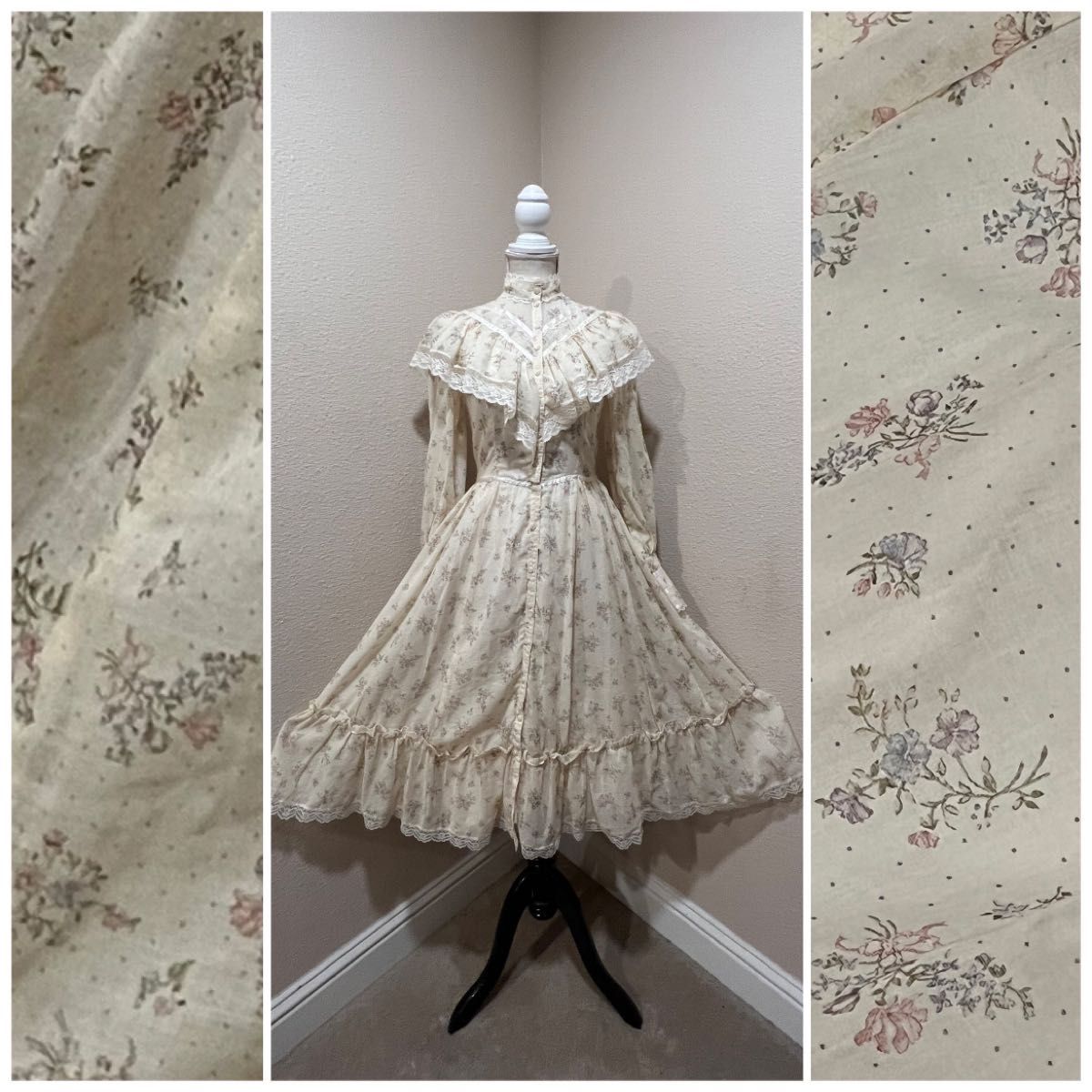Gunne Sax Vintage1970 年代 ミディ ティー ドレス エドワード朝