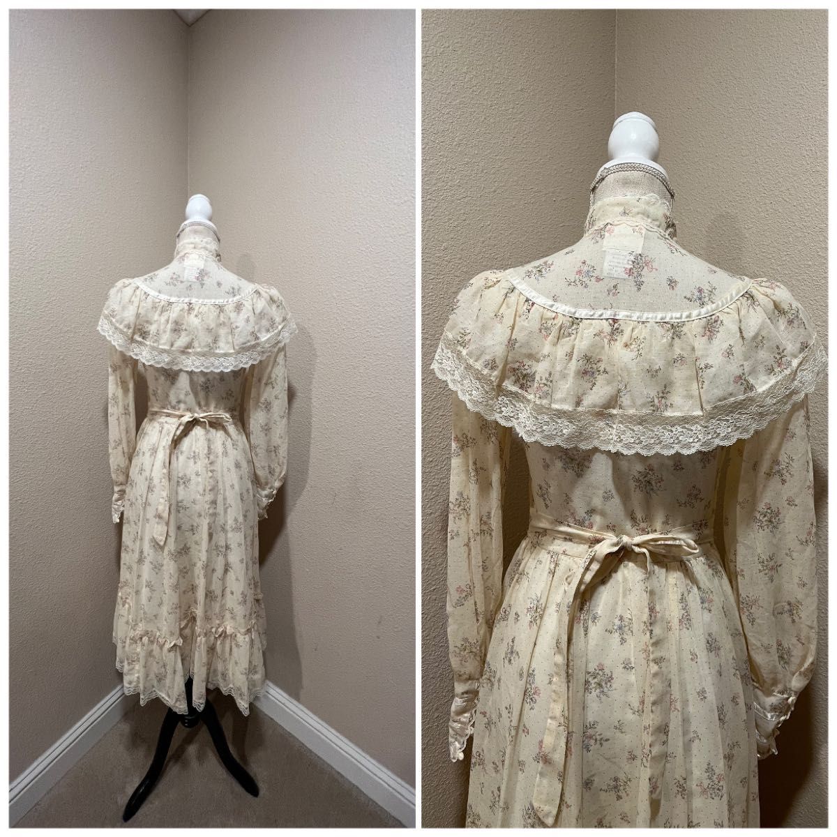 Gunne Sax Vintage1970 年代 ミディ ティー ドレス エドワード朝