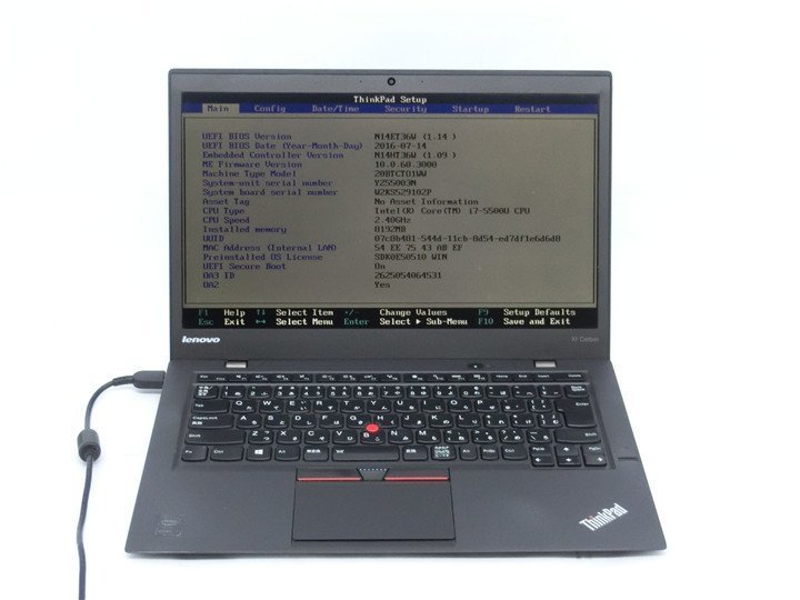 人気No.1 X1 ThinkPad 中古Lenovo ノートパソコン BIOSまで表示 詳細